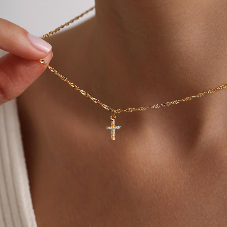 Minimalist Cross Pave Necklace